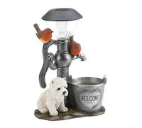 Estatua de resina de luz solar para exteriores con dos gatitos trepando hacia pájaros y base en relieve de corazón sosteniendo maceta con Home Sweet Home (B)
