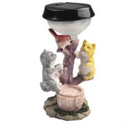 Estatua de resina de luz solar para exteriores con dos gatitos trepando hacia pájaros y base en relieve de corazón que sostiene maceta con Home Sweet Home (A)
