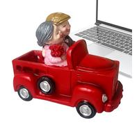 Estatua De Resina De Pareja - Pequeña Estatuilla De Asiento, Escultura De Coche De Colección De Edad | Topper De Pastel De Boda Romántico Hecho A Mano Con Botón Retro Decorativo, Adorno De Cumpleaños