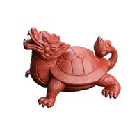 Estatua de tortuga dragón de la suerte de té de arcilla morada que se puede elevar, escultura, manualidades, juego de té para el hogar, decoración (rojo)
