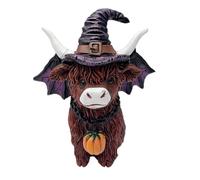 Estatua de vacas de las tierras altas | 5.51 pulgadas Halloween Highland Cow | Figuras de escritorio de resina Escultura | Ornamento de animales de granja coleccionables rústicos para Garden Kitchen