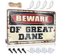 Estatua decorativa de metal de estaño con texto en inglés "Beware Of Great Dane", soporte estético para colgar en el balcón o la sala de estar (20 x 30 cm)