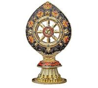 Estatua decorativa tibetana de la rueda del Dharma, oro y negro, 17 cm de altura, adorno de arte budista con diseño de loto