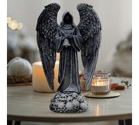 Estatua del Ángel de la Muerte con Calavera y Campana - de Resina Vintage, Ideal para Decoración de Jardín Exterior, Adorno de Escritorio de Halloween, Escultura de Patio con Temática Cultural