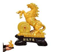 Estatua del año del caballo 2026, estatua de caballo del zodiaco de resina con moneda de dinero y amuleto de dragón, decoración de oficina en casa para el éxito, la fuerza y la prosperidad (C)