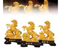 Estatua del año del caballo 2026, estatua de caballo del zodiaco de resina con moneda de dinero y amuleto de dragón, decoración de oficina en casa para éxito, fuerza y prosperidad (A+B+C)