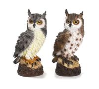 Estatua del búho, acción de miedo animal de búho realista con expresión se-ria, adornos de búhos pequeños en miniatura, figuras de animales de resina para accesorios de jardín de hadas, decoración
