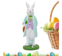 Estatua del conejo de Pascua | Conejo de resina primaveral - Decoración de chimenea para en casa y porche de jardín al aire libre | Estantería de escritorio para interior con césped