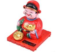 Estatua del Dios de la Riqueza con la cabeza alimentada por energía solar, adorno de la suerte Feng Shui para salpicadero de coche o decoración del hogar, figura de plástico 7,5 x 9 cm, símbolo de