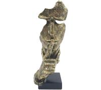 Estatua del Pensador ""El Silencio es Oro"" - Escultura abstracta artesanal de rostro y mano del Pensador en Silencio (dorada)