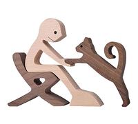 Estatua familiar de madera hecha a mano para perro, gato, decoración de madera linda, cachorro, gatito y gente, estatua de escultura de adorno coleccionable para manualidades, juego completo de decoración del árbol de Navidad (C, talla única)