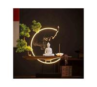 Estatua Feng Shui de Buda de cerámica Blanca, decoración para el hogar, Entrada de la Sala de Estar, decoración Feng Shui con Anillo de luz en Forma de C, Adornos escultóricos.