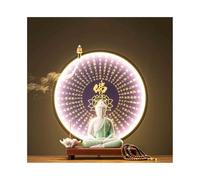 Estatua Feng Shui de Buda de cerámica Verde, Adorno de Estatua con Anillo de luz púrpura, decoración Feng Shui para Entrada de Sala de Estar, esculturas Decorativas.