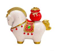 Estatua giratoria de caballo chino de resina, decoración de Año Nuevo, figura de mascota de la suerte para el hogar, oficina, escritorio, estante de exhibición, adorno de color blanco (3)