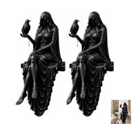 Estatua gótica de niñera de cuervo, estatua gótica de dama oscura con capucha, bruja sosteniendo cuervo, decoraciones de Halloween, figura de mujer sentada, para amantes de la academia oscura (AA#)