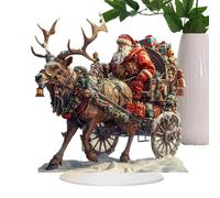 Estatua plana acrílica 2D plana de acrílico Sleigh Santa Reindeer Desk Statue | Decorative Tischop Ornament For Bedside, Study, Living Room, Bookshelf, Dorm, Housewarming Gift, Birthday, New Year,