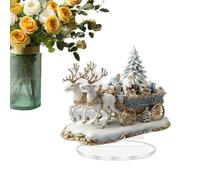 Estatua Plana De Acrílico, Decoración De Acrílico De Mesa Soporte Figura | Decoración navideña acrílica con trineo plano de Papá Noel para sala de estar, mesita