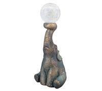 Estatua Solar de Elefante para Jardín con Bola de Cristal Agrietada, Estatuilla de Resina Impermeable para Decoración de Patio y Césped
