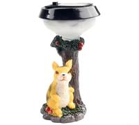 Estatua solar de jardín con, adorno de animales de resina con gatitos o perros en pozo, decoración al aire libre con luz LED para patio, césped, camino, 12 cm (C)