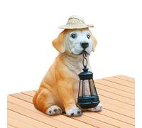 Estatua solar de jardín de perro, bonita figura de cachorro con luces solares, linterna LED alimentada por energía solar, estatua de jardín para exteriores