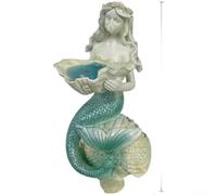 Estatua solar de sirena para decoración de jardín, luz exterior de resina con cambio de color, adorno impermeable para patio, césped, escena de cuento de hadas, 15 x 13 x 29 cm