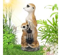 Estatua suricata - Escultura madre y bebé suricates, linterna solar, diseño animal realista, material exterior duradero | Para balcón, patio, jardín, césped, decoración del hogar, uso