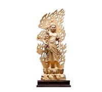 Estatua tallada en madera Fudo Myoo del zodiaco gallo guardián de la deidad templo que ofrece decoración budista escultura protectora para el hogar o exhibición del altar