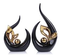 Estatua y Escultura de cerámica de Arte Abstracto Moderno de 33 cm de Alto, Acento de decoración de Oro Negro, para Entrada, Mesa de Comedor, Sala de Estar, Oficina, Dormitorio