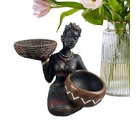 Estatuas africanas para decoración del hogar mujer asiento con cuenco -