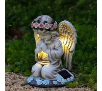 Estatuas Ángel Solar de Jardín, Figura de Ángel de Guarda LED Orando, Resistente a la Intemperie para Cementerio Decoración de Jardín, Intemperie Estatuas Ángel Solar para Jardín, 20,5*15,5*14 cm, B