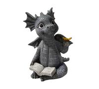 Estatuas de dragón, estatua de jardín de dragón: lea un libro que contiene figuras de dragón mariposa,Estatua de jardín de animales lindos de 4.3 pulgadas/11 cm, escultura de resina artística para jar