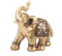 Estatuas de Elefante Dorado, Figura la Suerte con Tronco Elevado Decoración Oficina en Casa Lucky Figuras Feng Shui Coleccionable Riqueza Poliresina Escultura Oro (14×15cm)