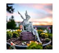 Estatuas de jardín, estatua de hada sentada, artesanía, paisajismo, decoración de patio, decoración de estatua de ángel de cuento de hadas al aire libre para paisajismo, decoración de adornos de patio
