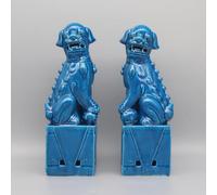 Estatuas de leones Fu chinos de Eastern tide, leones guardianes de cerámica, figuras tradicionales del templo, juego de 2 (Azul Pavo Real)