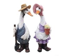 Estatuas de pareja de patos de resina para exteriores con escultura vívida y acabado pintado a mano para jardín, patio, estanque y uso en interiores (caja de flores de pato)
