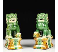 Estatuas de perros Foo Par de estatuas de leones Perros Fu Foo Piedra Decoración de Feng Shui chino Inauguración de una casa Felicitaciones por protegerse de la energía maligna, 20 * 12 cm