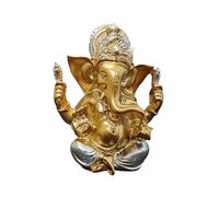Estatuas hindúes de Lord Ganesha, 1 mini estatua de Dios de elefante indio, escultura de resina de ganesh, adornos hechos a mano, decoración para el hogar, oficina, coche (oro+plata)