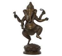 Estatuas y esculturas. Estatua de Ganesha de 19 cm sobre Base de Loto. Bronce Macizo Fundido en Caliente. Dios hindú de la sabiduría, la Prosperidad y la protección. Escultura de a