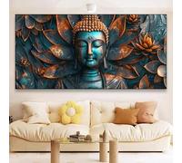 Estatuas y plantas. Lienzo moderno con estampado floral budista. Póster de Buda dorado para decoración del hogar, habitación o dormitorio (40 x 80 cm).