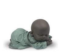 Estatuilla Bonze Ronfleur - Decoración Zen y Feng Shui - para Crear un Ambiente Relajante y Espiritual - Idea de Regalo de la Suerte - Ancho: 11,5 cm - Color: Verde y Marrón - Zen'Light