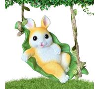 Estatuilla De Conejo,Ornamento De Jardín Que Representa Un Conejito En Una Hamaca De Resina | Decoración Para El Jardín | Para Uso En Exterior E Interior, Para Árbol, , Patio, Hogar, Paisaje Y B