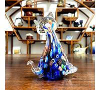 Estatuilla De Gato De Vidrio Soplado A Mano, Escultura De Animal De Cristal, Bonito Adorno De Arte Moderno Para Mascotas, Artesanía Creativa, Regalo Para Niños, Decoración De Mesa Para El Hogar,Pequeño Azul
