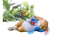 Estatuilla De Jardín De Conejo,Escultura de Conejo Recostado de Resina Sosteniendo una Flor - Estatua Animal Exterior 30 Cm - para Pascua Hogar Estreno Centro de Mesa Jardín Césped Patio Interior