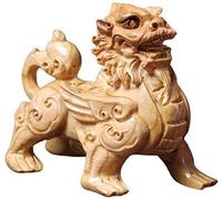 Estatuilla de mesa de bar decoración de jardín for escultura estatuas chinas de Feng Shui PiXiu/PiYao, estatuilla decoración de madera prosperidad atraer riqueza oficina en casa buena suerte(Giallo)