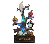 Estatuilla de resina de Halloween - Escultura de árboles espeluznante, estatua embrujada | Iluminado Spooky Collectible en Punta Decorativo Glow Display Display Scene Accent para los vecinos de
