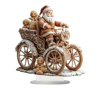Estatuilla de Santa Claus - Escultura de trineo navideño acrílico 2d con compañero de pan de jengibre, estatua de arte de temporada con soporte | Feliz Navidad para sala de estar dormitorio estantería