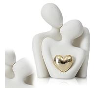 Estatuilla Pareja Romántica, Figura Amor Cerámica, Escultura Adornos Pequeño, Regalo Parejas para Aniversario, Boda, Estatua Decoración Hogar Moderna para Salón, Dormitorio, Estantería (Blanco)