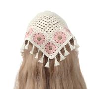 ESTCNK Pañuelo de punto con flecos para el pelo, pañuelo para la cabeza femenina, pañuelo de hongos, bandanas para la cabeza, Triángulo de flores rosas, 1 Count (Pack of 1)