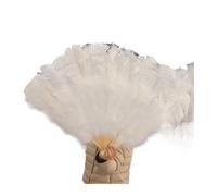ESTDKMNOS Abanico plegable vintage de plumas, Abanico plegable de plumas de 13 huesos, 90cm, accesorios multicolores for carnaval, boda, fiesta y baile(White,Left and right 1pair)