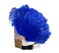 ESTDKMNOS Abanico plegable vintage de plumas, Abanico plegable de plumas de 13 huesos, 90cm, accesorios multicolores for carnaval, boda, fiesta y baile(Deep Blue01,Left fan 1PCS)